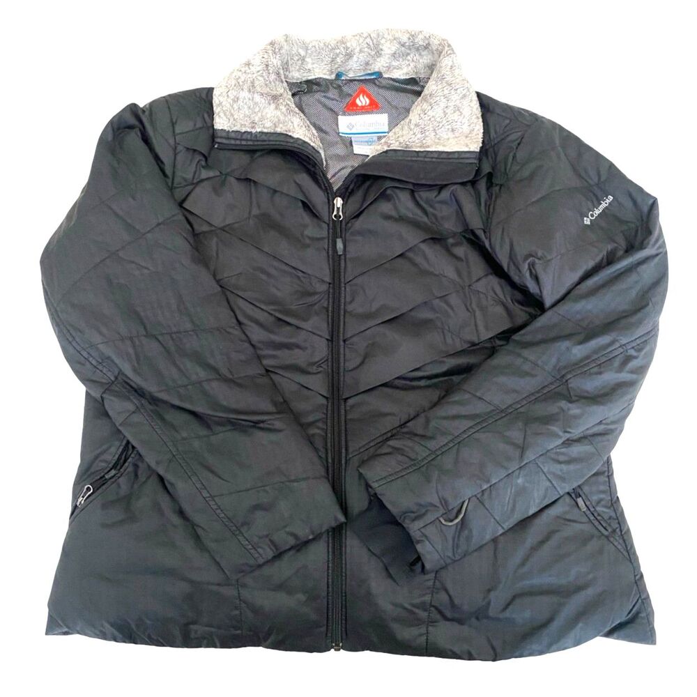 Columbia Kaleidaslope II Omni Heat Jacket Black Quilted Puffer Women's 1X Flaw